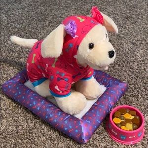 Build a Bear dog, dog bed and dog food.
